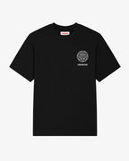 Black Christian streetwear T-shirt with white crown of thorns chest logo, relaxed fit faith-based tee